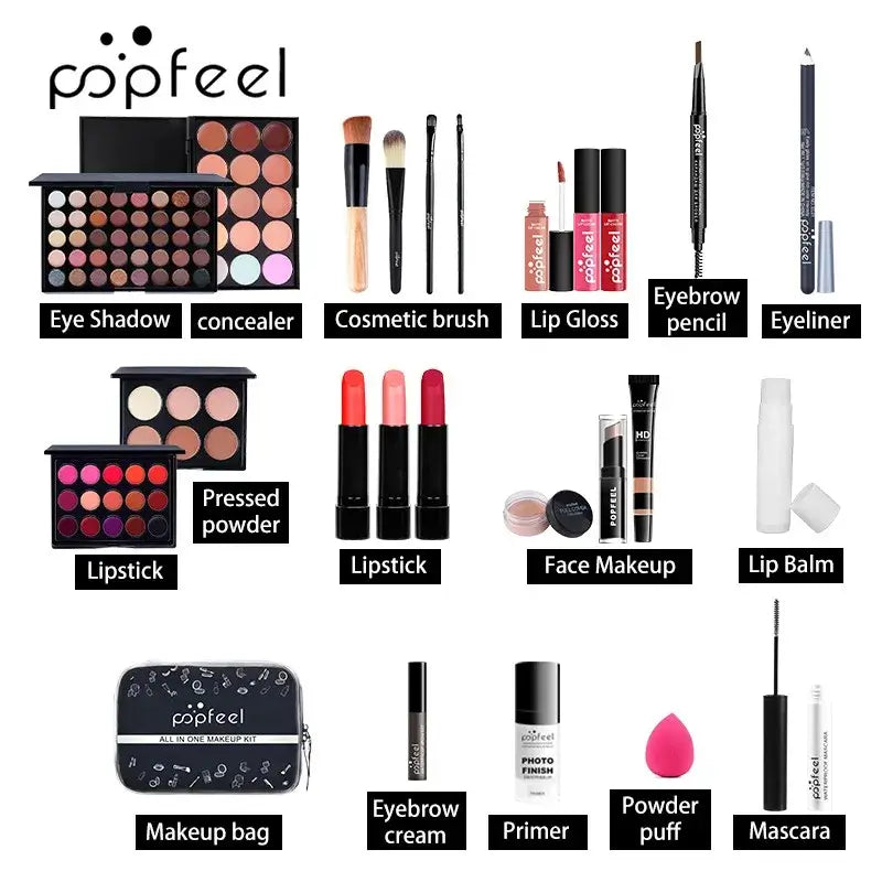 POPFEEL All-in-One Makeup Kit for Women: Complete Set Featuring Eyebrow Pencil, Eyeliner, and Eyeshadow